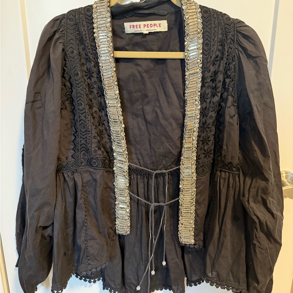 Free People Black Embroidered Top